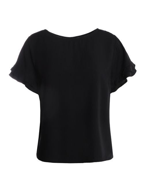 Blusa Slub Manga Babado Feminina PRETO