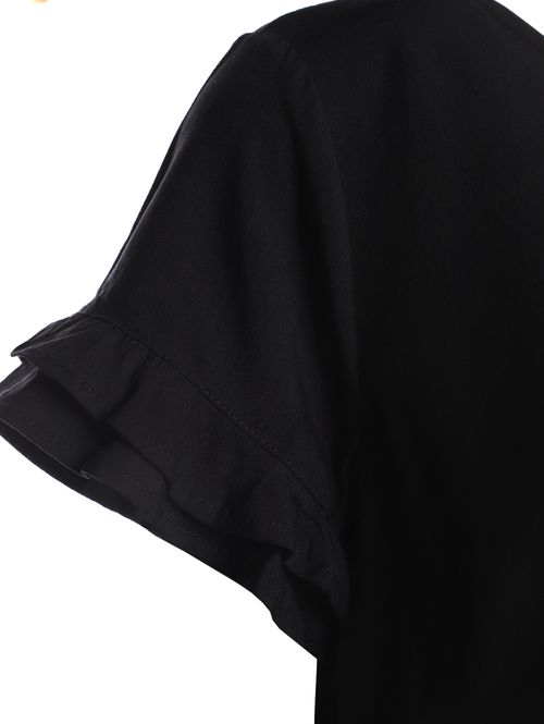 Blusa Slub Manga Babado Feminina PRETO