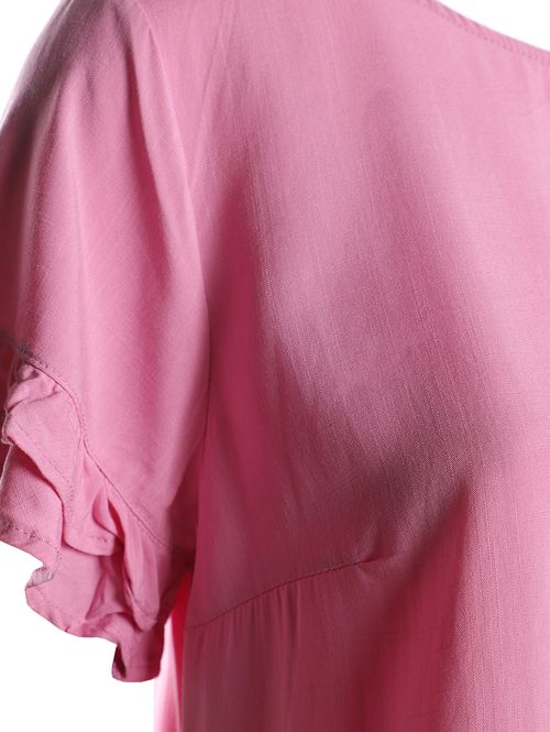Blusa Slub Manga Babado Feminina ROSA