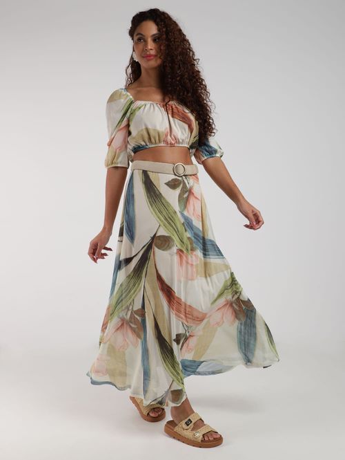 Blusa Ciganinha Tule Cropped Autentique Feminina AREIA