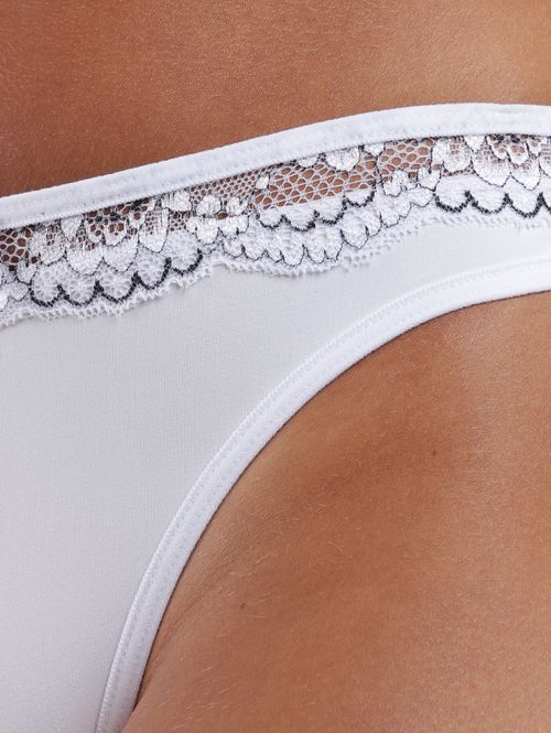 Calcinha Tanga Renda Fio Duplo Feminina BRANCO/PRETO