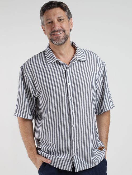 Camisa Oversized Listrada Masculina AZUL