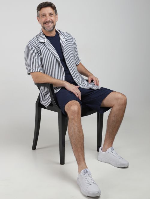 Camisa Oversized Listrada Masculina AZUL