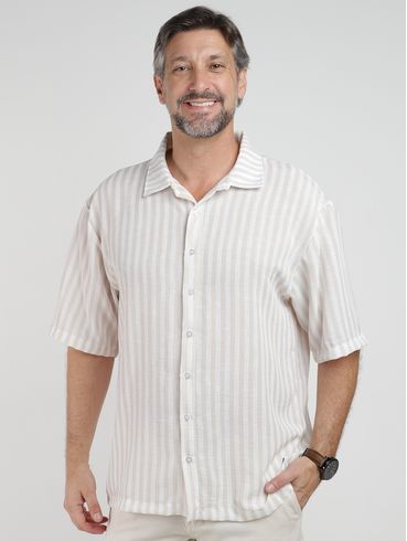 Camisa Oversized Listrada Masculina BEGE
