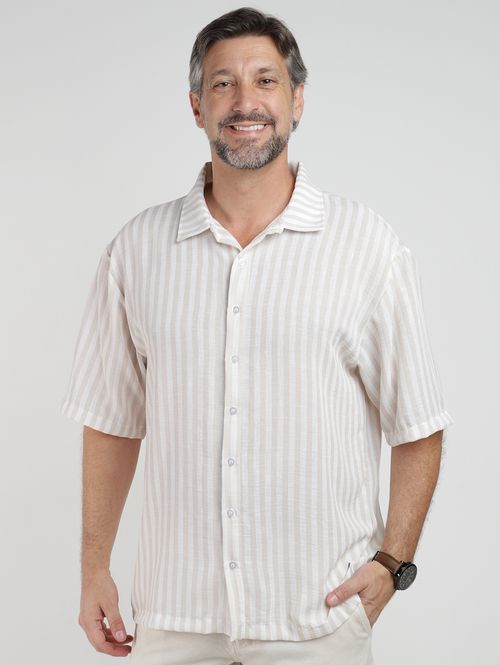 Camisa Oversized Listrada Masculina BEGE