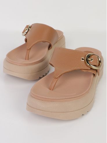 Chinelo Veneza Couro Pegada Feminino CARAMELO