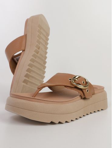 Chinelo Veneza Couro Pegada Feminino CARAMELO