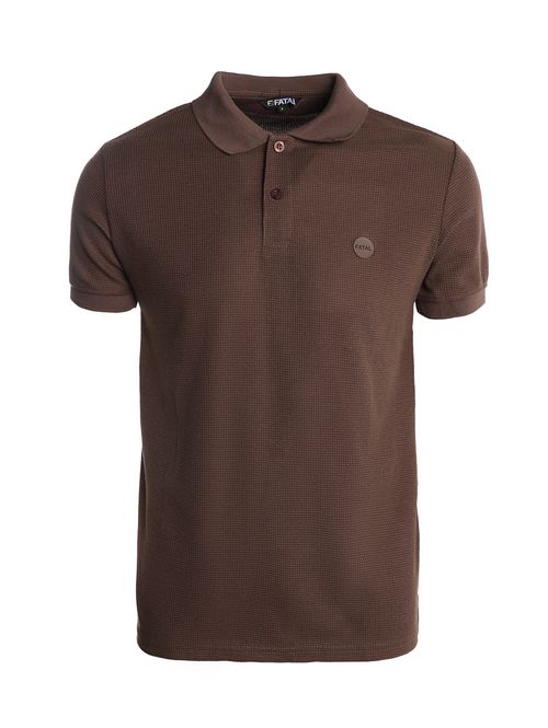 Polo Malha Texturizada Manga Curta Masculina MARROM