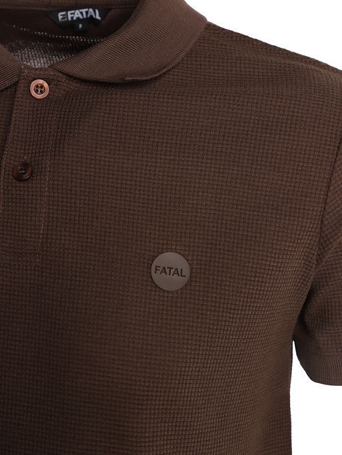 Polo Malha Texturizada Manga Curta Masculina MARROM