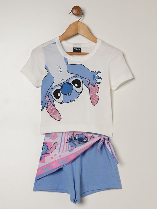 Conjunto Curto Stitch Infantil Para Menina - NATURAL