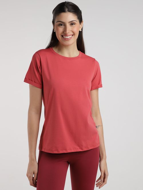 Blusa Algodão Egípcio Manga Curta Feminina LARANJA