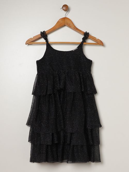 Vestido Tule Lurex Juvenil Para Menina - PRETO
