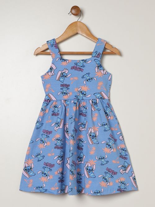 Vestido Cotton Stitch Juvenil Para Menina- AZUL