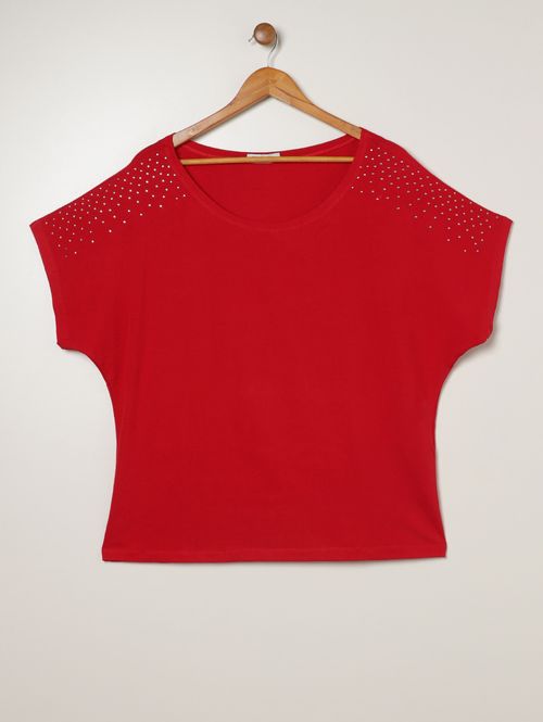 Blusa Ampla Brilhosa Plus Size Feminina VERMELHO