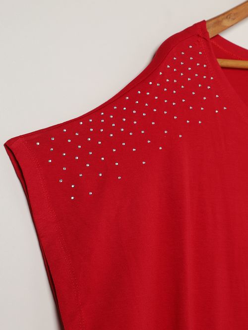 Blusa Ampla Brilhosa Plus Size Feminina VERMELHO