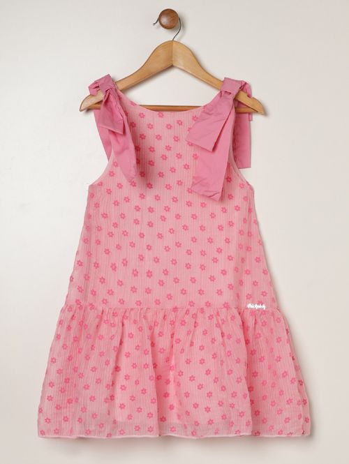 Vestido Plissado Floral Infantil Para Menina - ROSA