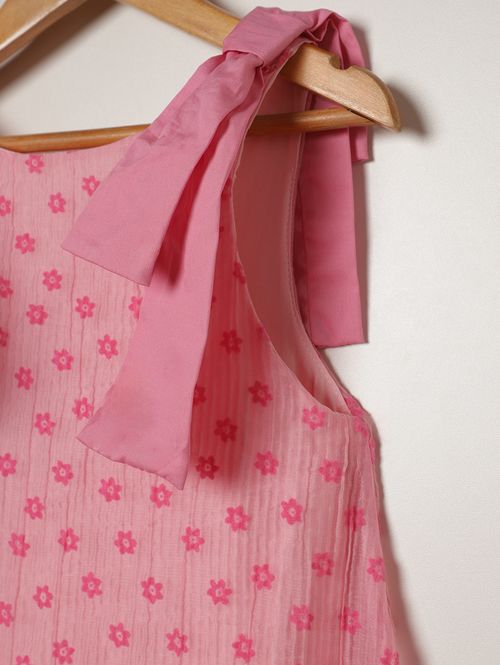 Vestido Plissado Floral Infantil Para Menina - ROSA