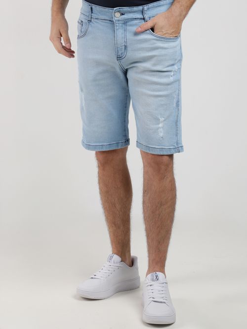 Bermuda Jeans Delavê Com Puídos Masculina AZUL