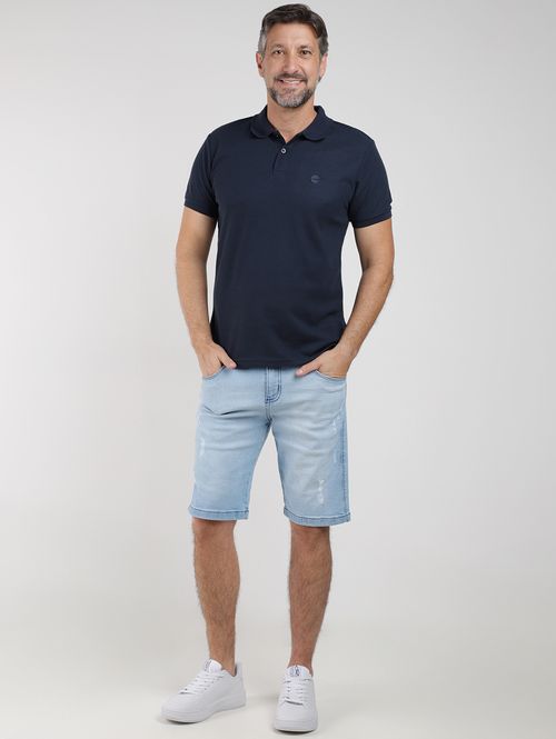 Bermuda Jeans Delavê Com Puídos Masculina AZUL