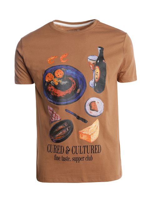 Camiseta Estampada Manga Curta Masculina MARROM