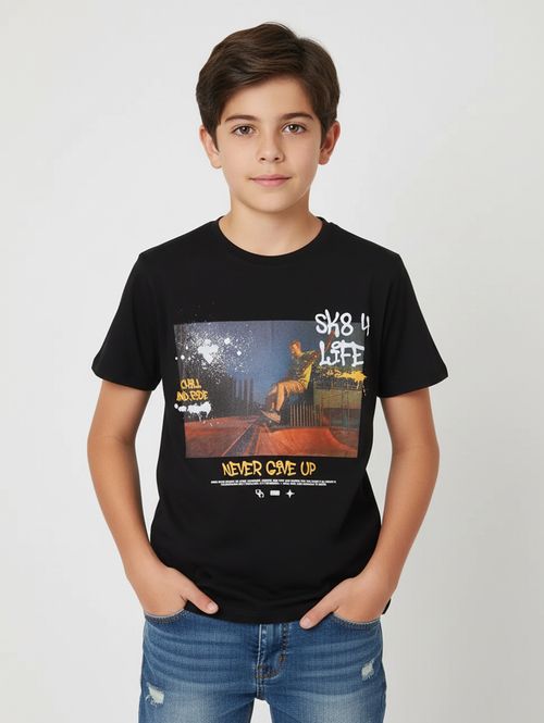Camiseta Manga Curta Vels Juvenil Para Menino- PRETO