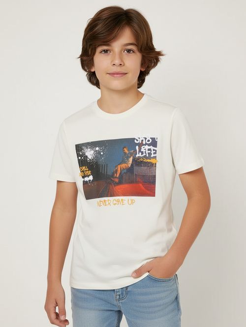 Camiseta Manga Curta Vels Juvenil Para Menino- OFF WHITE