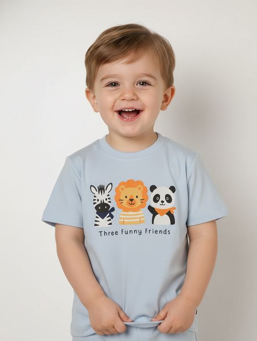 Camiseta Manga Curta Infantil Para Menino - AZUL CLARO