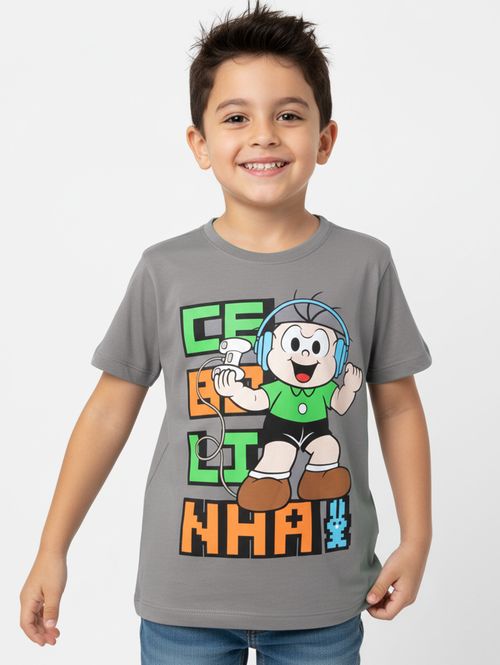 Camiseta Turma da Mônica Infantil Para Menino- CINZA
