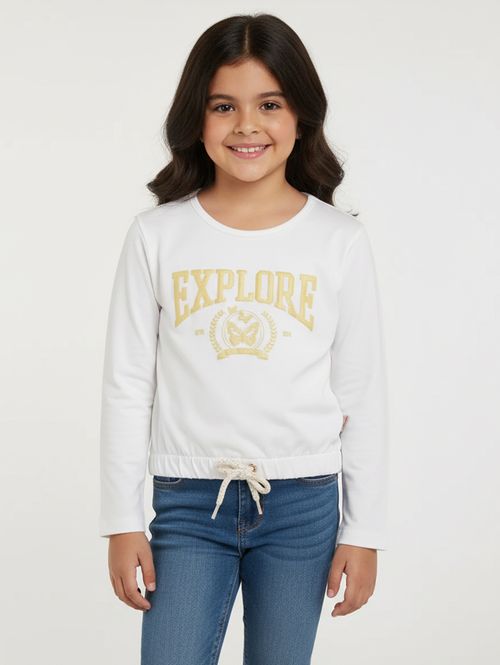 Blusa Manga Longa Infantil Para Menina - NATURAL