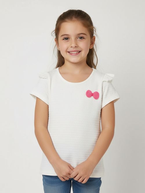 Blusa Manga Curta Infantil Para Menina - OFF WHITE