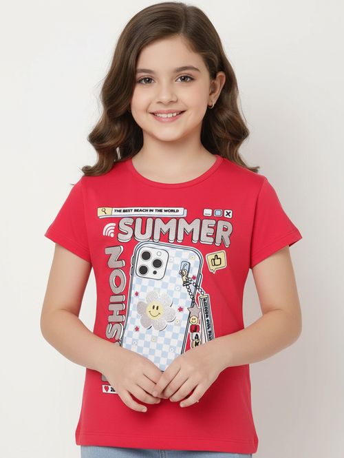 Blusa Cotton Manga Curta Juvenil Para Menina - PINK