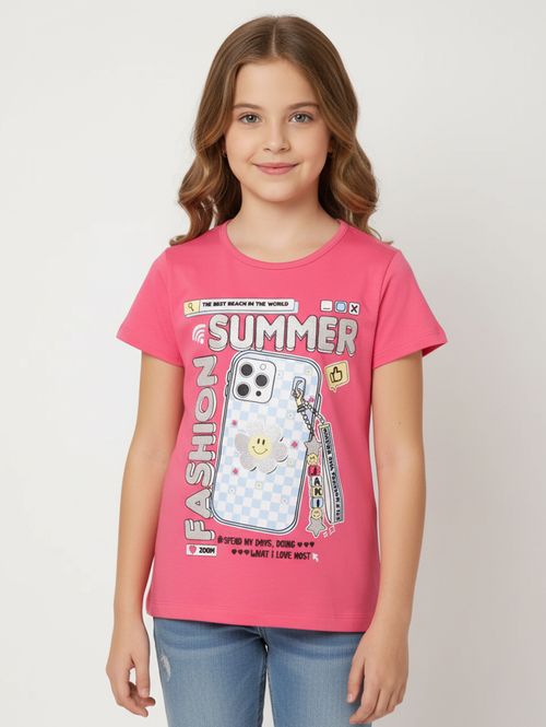 Blusa Cotton Manga Curta Juvenil Para Menina - ROSA