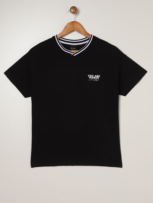 Camiseta Manga Curta Juvenil Para Menino- PRETO