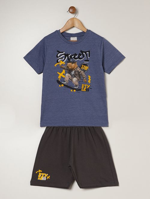 Conjunto Curto Moletom Infantil Para Menino- AZUL