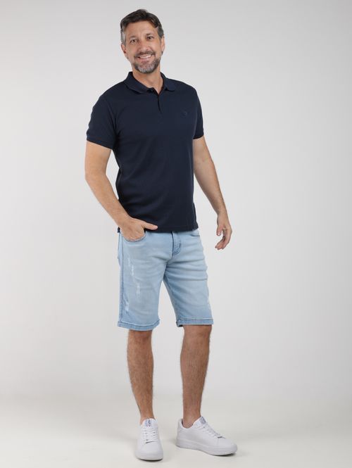 Polo Malha Texturizada Manga Curta Masculina MARINHO