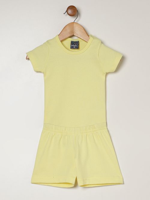 Pijama Curto Malha Algodão Infantil Para Bebê- AMARELO