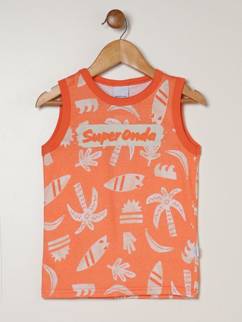 Camiseta Regata Estampada Infantil Para Menino - LARANJA