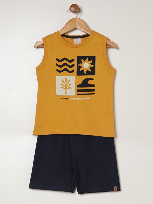 Conjunto Curto Estampado Infantil Para Menino - AMARELO