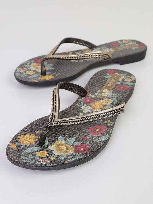 Rasteira Mais Açai Energia Grendha Feminina PRETO/DOURADO/AZUL