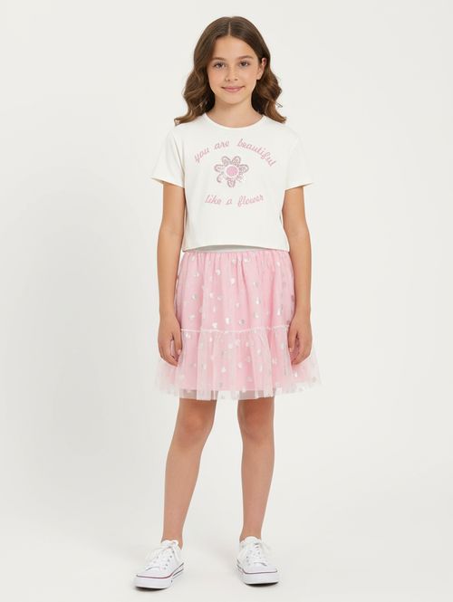 Conjunto Curto com Tule Juvenil Para Menina - OFF WHITE