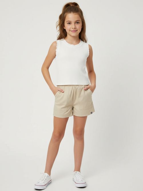 Conjunto Canelado Curto Juvenil Para Menina- OFF WHITE