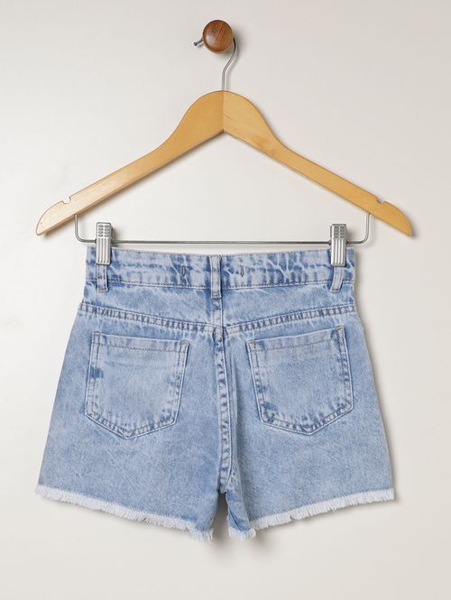 Short Jeans Com Puídos Juvenil Para Menina - AZUL