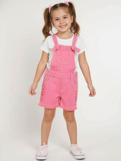 Jardineira Jeans Infantil Para Menina - ROSA