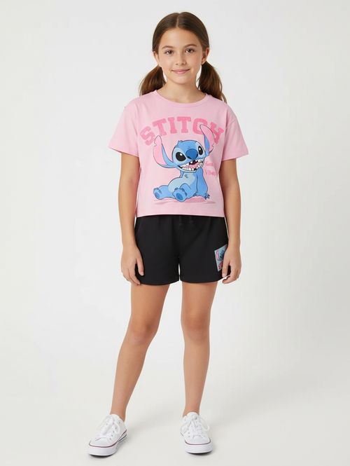 Conjunto Curto Stitch Disney Infantil Para Menina- ROSA