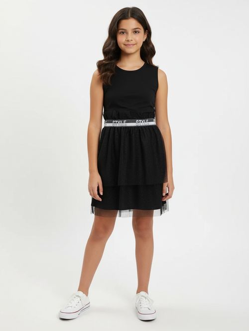 Vestido com Tule Vels Juvenil Para Menina - PRETO
