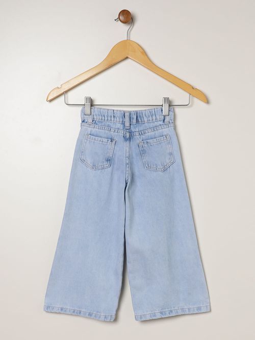 Calça Jeans Bordado Flores Infantil Para Menina- AZUL