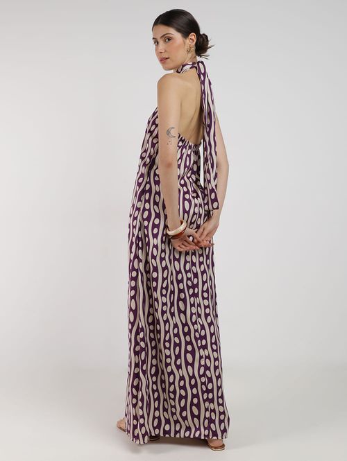 Vestido Cetim Estampado Feminino ROXO