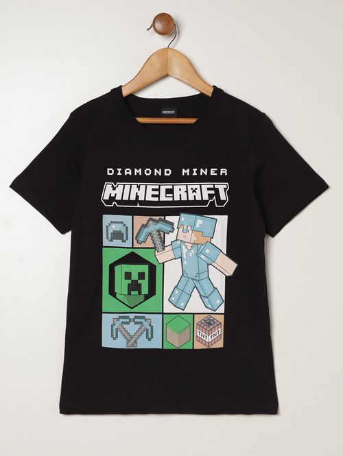 Camiseta Minecraft Infantil Para Menino - PRETO