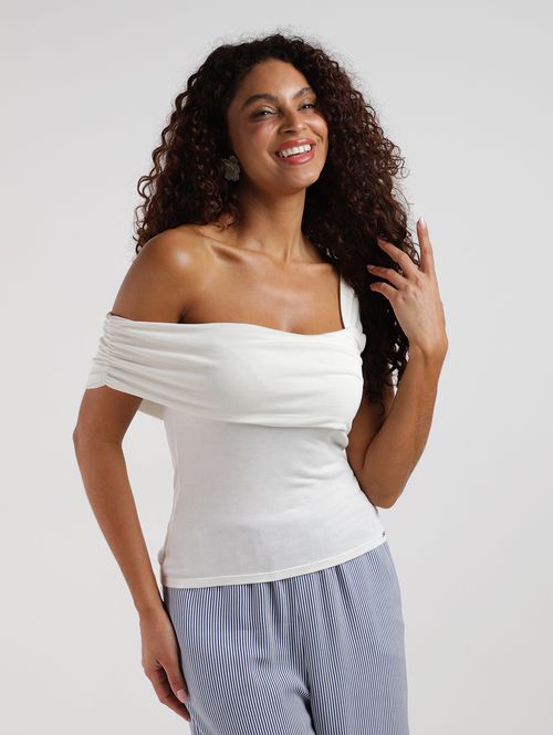 Blusa Malha Tricô Assimétrico Feminina OFF WHITE