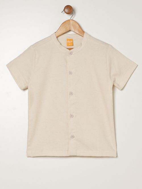 Camisa Linho Gola Portuguesa Infantil Para Menino- OFF WHITE